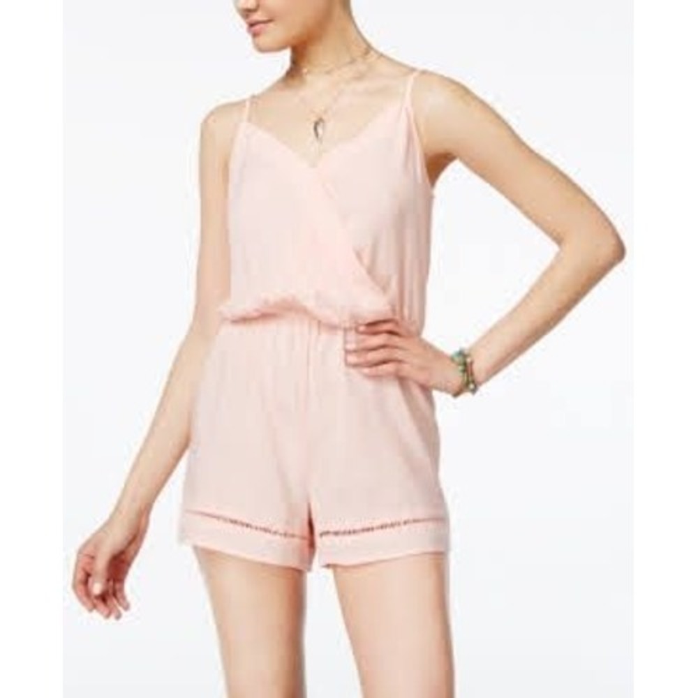 Bebop Womens Pink Surplice V-Neck Crochet Trim Romper XL JFGBI004060